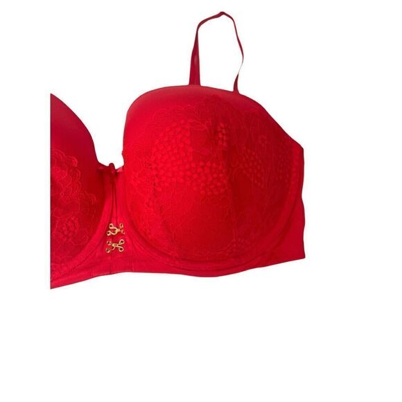 Cacique lace push‎ up Boost strapless bra Size 40F red - Picture 5 of 9